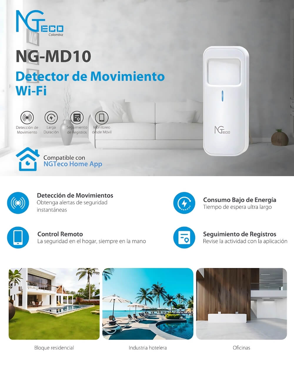 Detector de Movimiento para Alarma WIFI NGTeco 2 Detector de Movimiento para Alarma WIFI NGTeco - Imagen 2