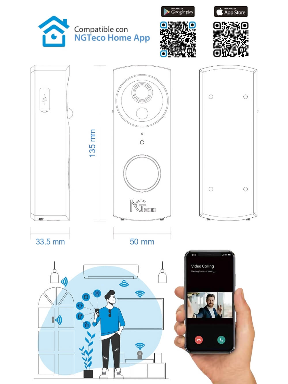 Timbre Video Portero WiFi NGTeco NG-D501 2 Timbre Video Portero WiFi NGTeco NG-D501 - Imagen 2