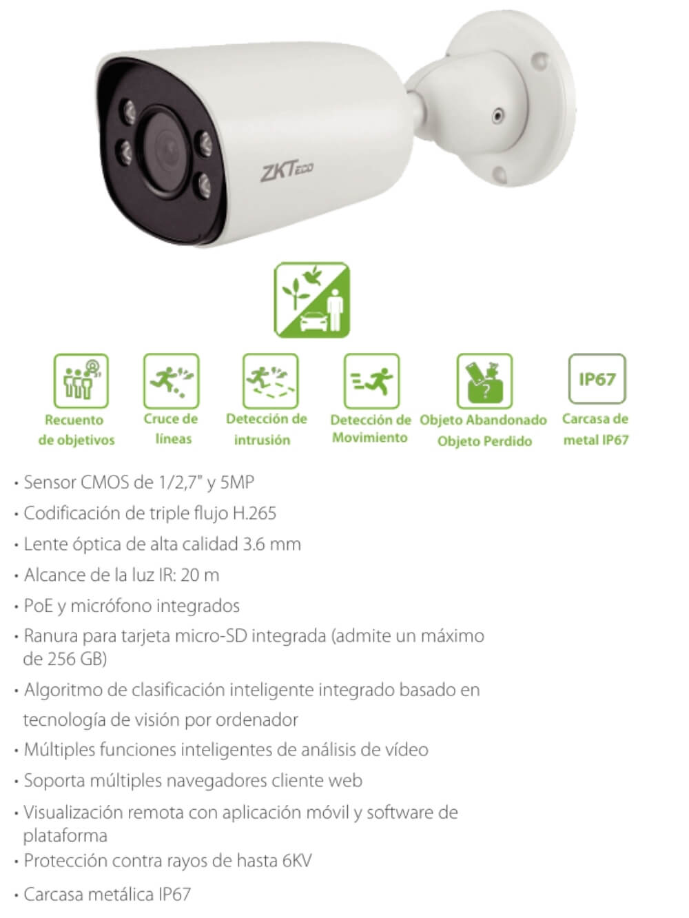 Cámara con Analiticas IP POE Bala 5MP 20m BioSense 2 camara con microfono (1)